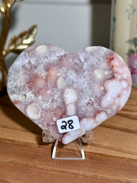Pastel pink amethyst x flower agate heart carving
