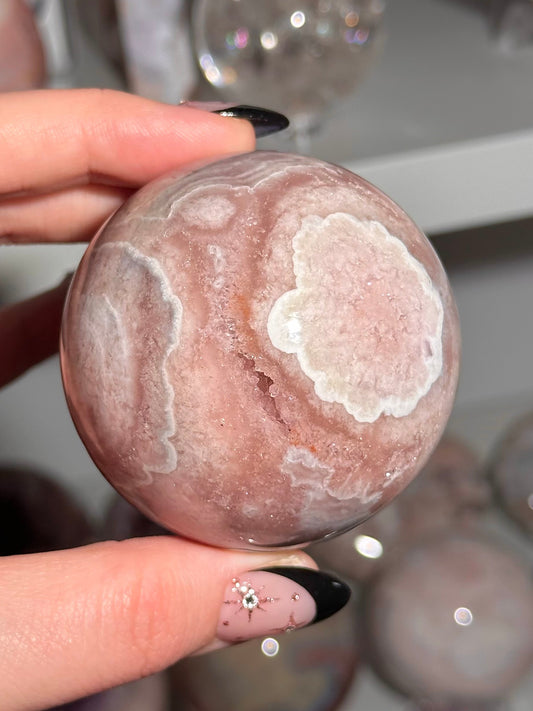 Brazilian pink amethyst x flower agate sphere