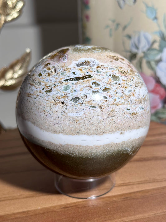 Beachy confetti sea jasper sphere