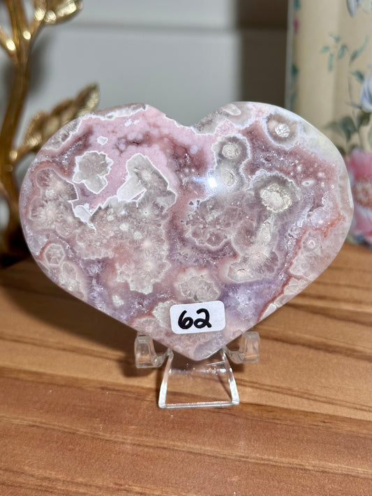 Pastel pink amethyst x flower agate heart carving