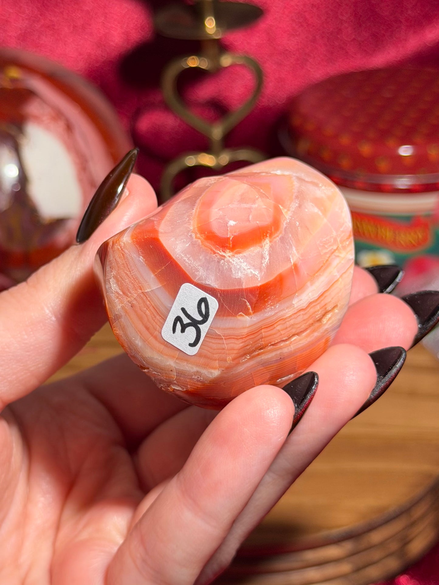 Pastel pink carnelian flame with quartz