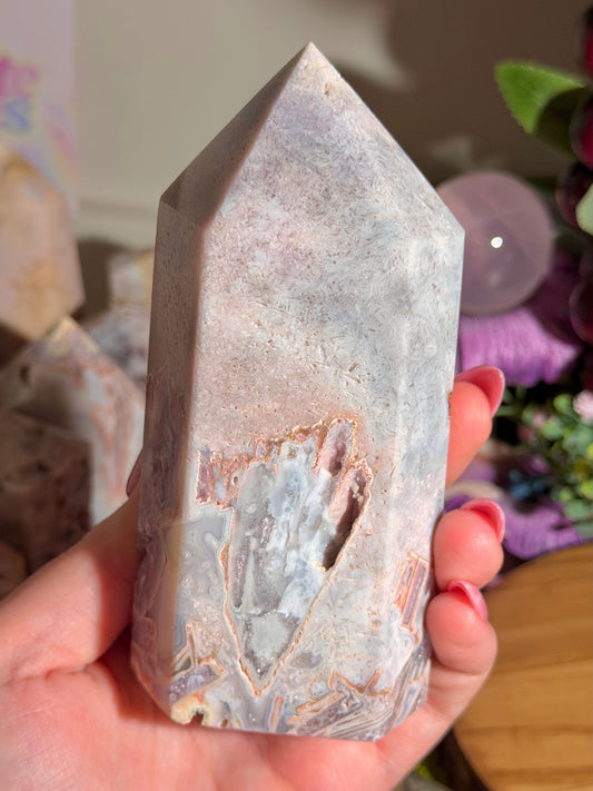 Unique purple and blue pink amethyst tower from Brazil
