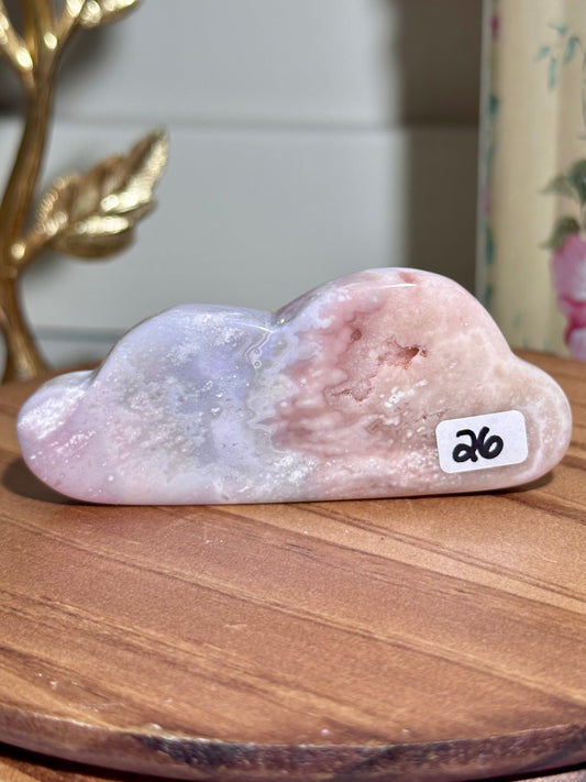 Pastel pink amethyst x flower agate cloud carving