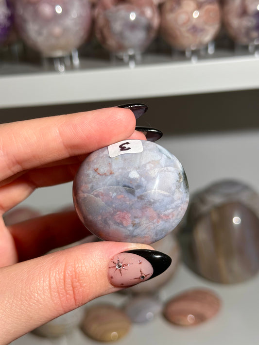 Blue and pink sea jasper palmstone