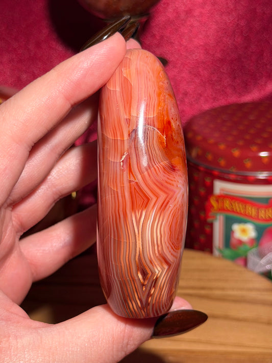 Raspberry red glowy carnelian freeform