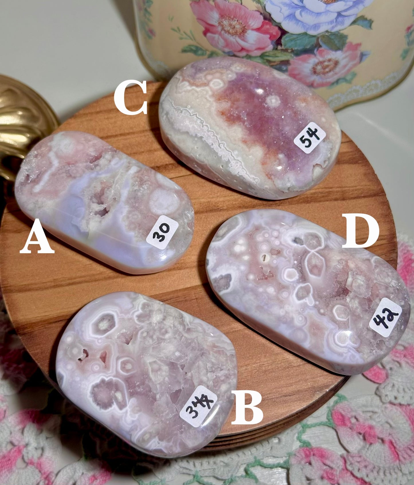 YOU PICK - Large Pastel pink amethyst x flower agate palmstones