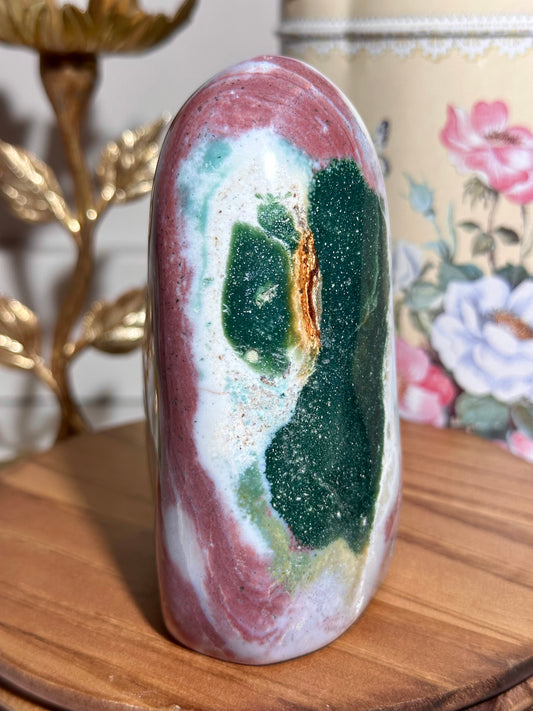 Pastel pink & green sea jasper freeform