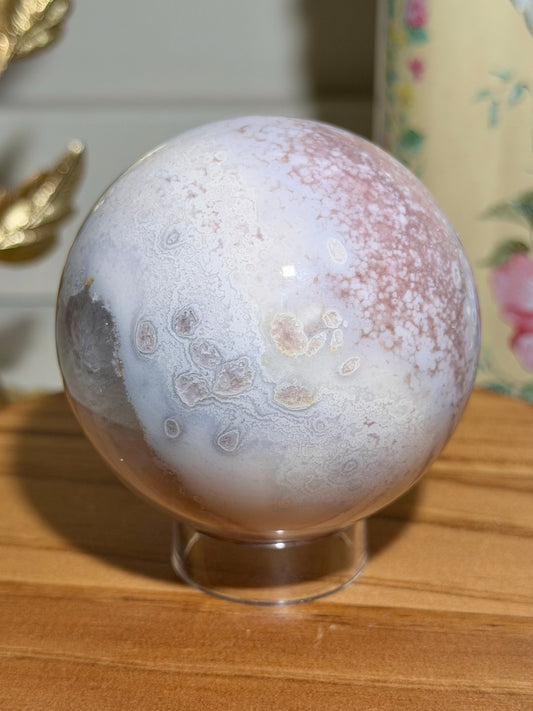 Pastel flower agate x pink amethyst sphere