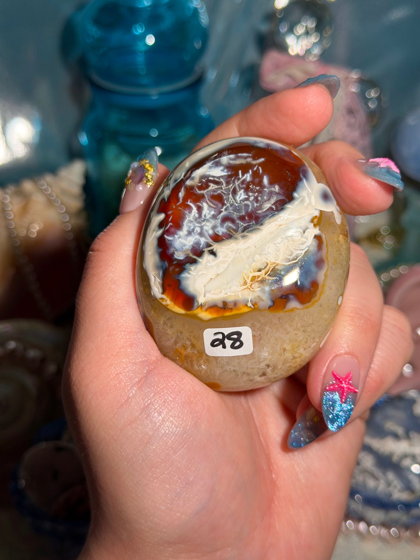 Carnelian x Orca agate oversized palmstone