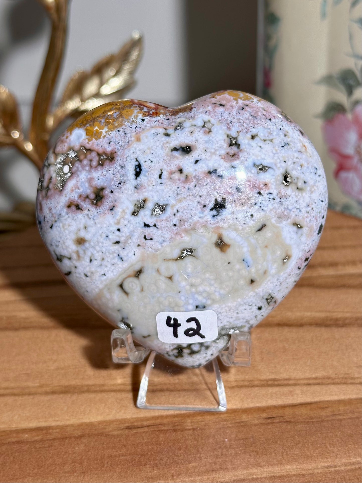 Pastel yellow & pink Veinless Ocean jasper heart