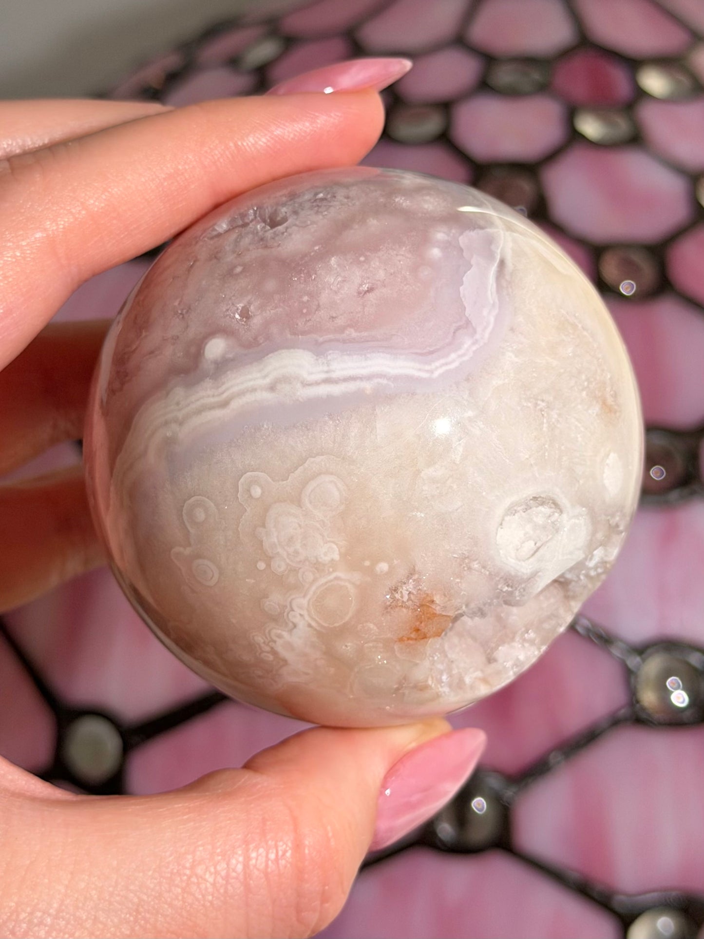 Pastel purple Pink amethyst x flower agate sphere