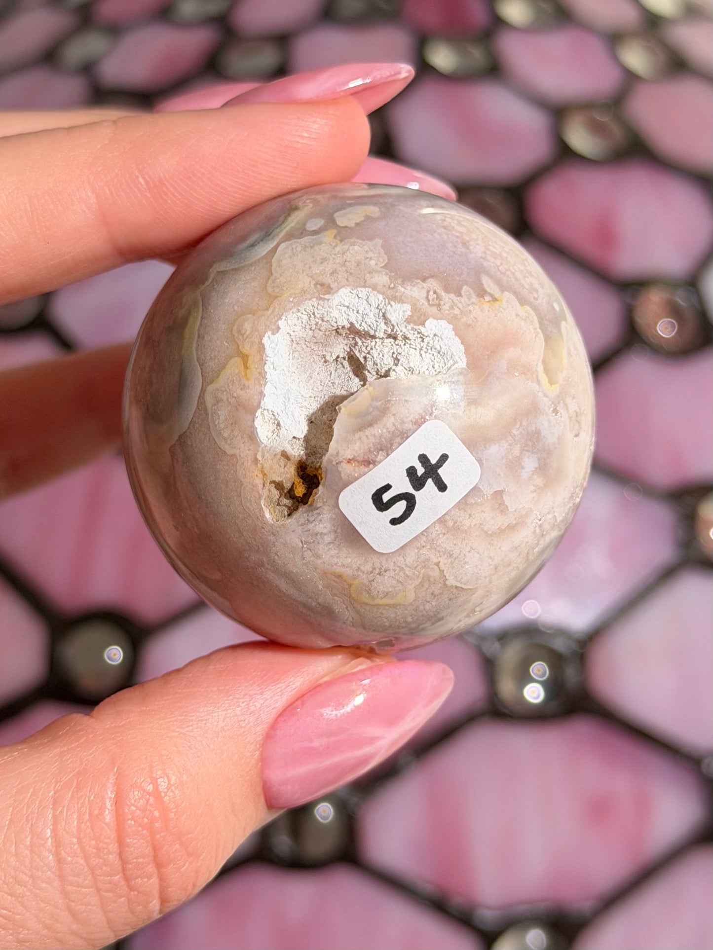 Pink amethyst x flower agate sphere