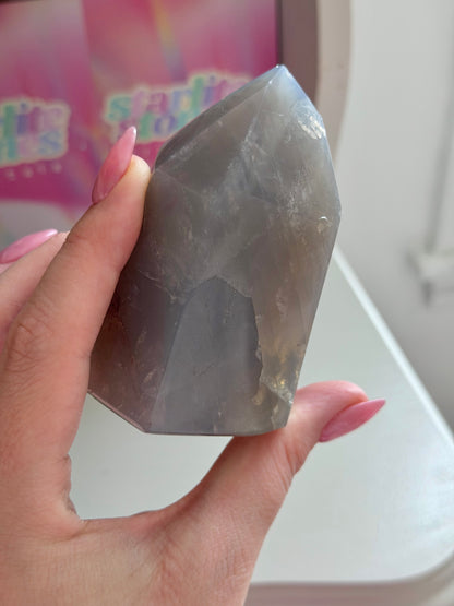 Blue rose quartz tower