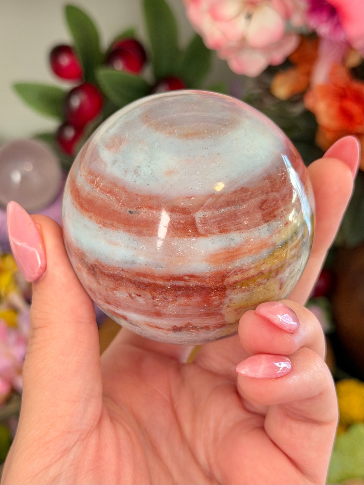 Multicolored pastel sea jasper sphere