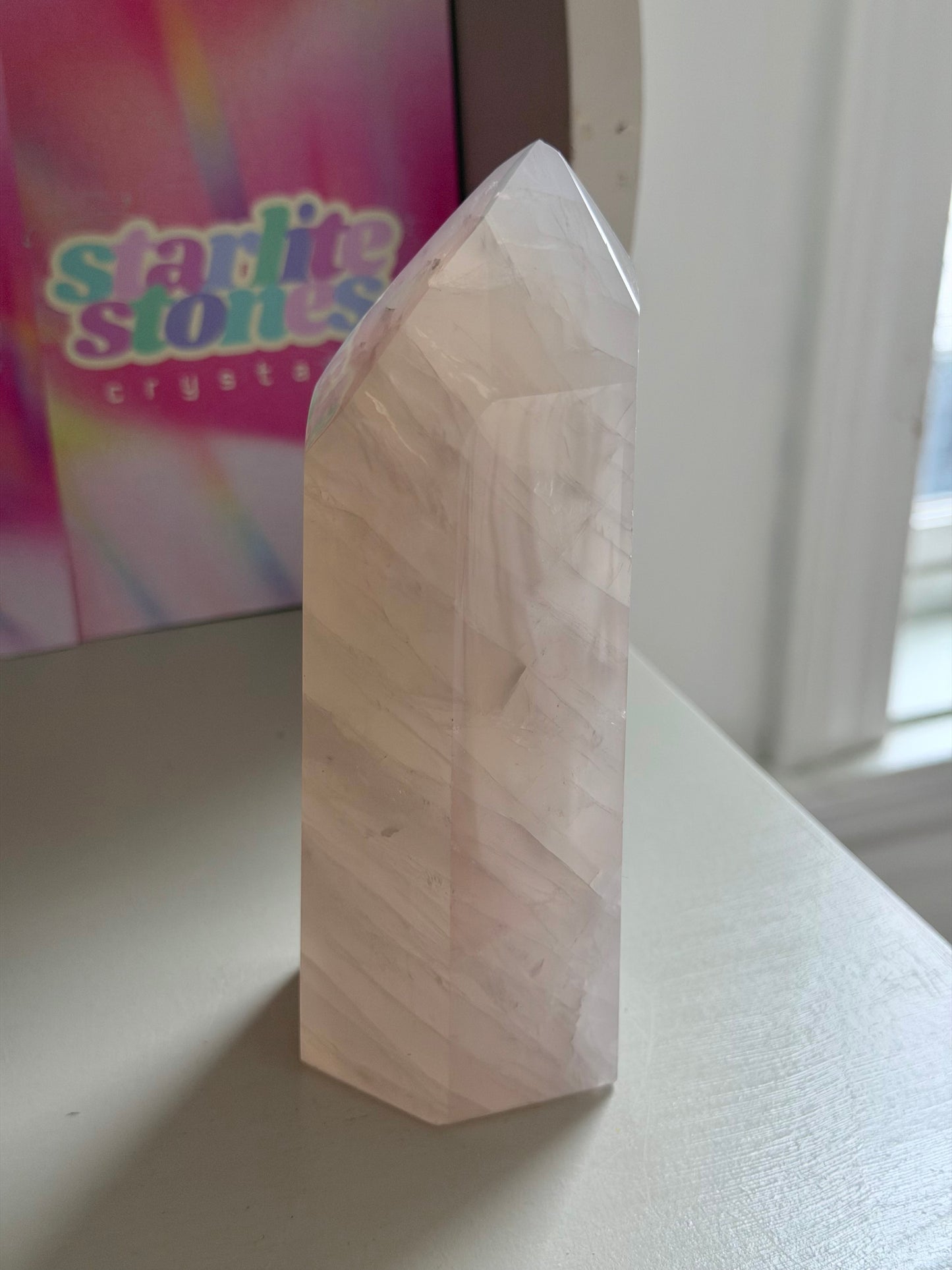Gemmy Blue rose quartz tower