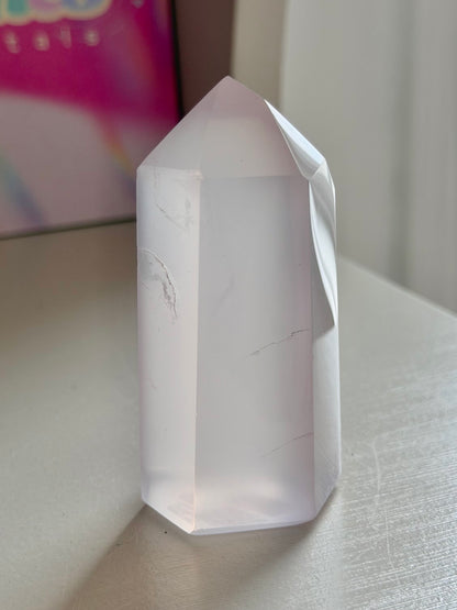 Jelly pink rose quartz tower