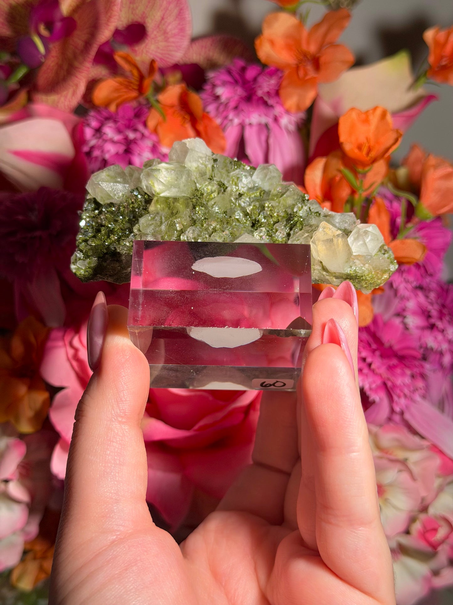 Fairy Quartz Epidote specimen on stand from Hakkari, Turkey