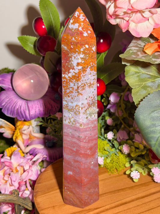 Strawberry pink orby sea jasper tower