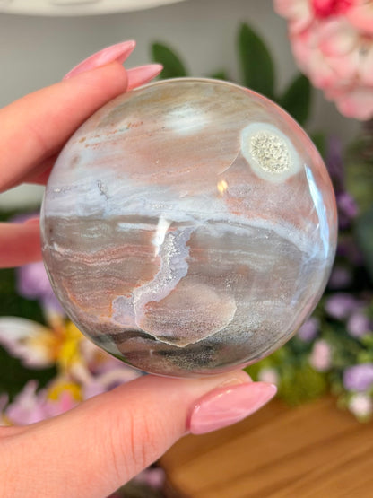 Pastel pink planet sea jasper sphere
