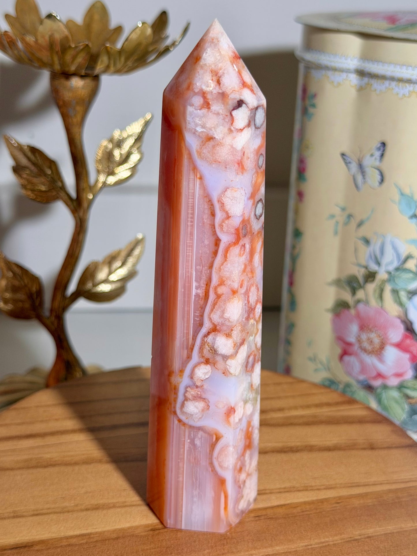 Carnelian x flower agate tower