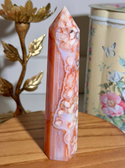 Carnelian x flower agate tower