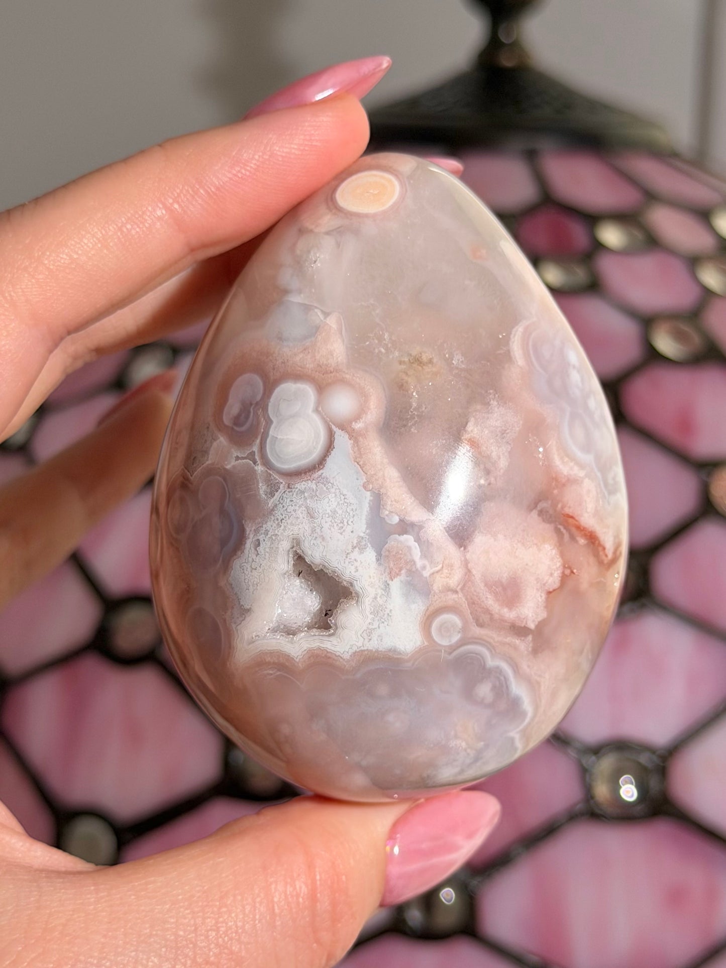 Flower agate x pink amethyst egg