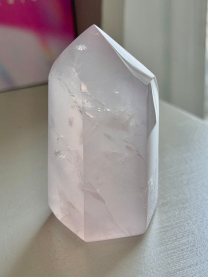 Jelly pink rose quartz tower
