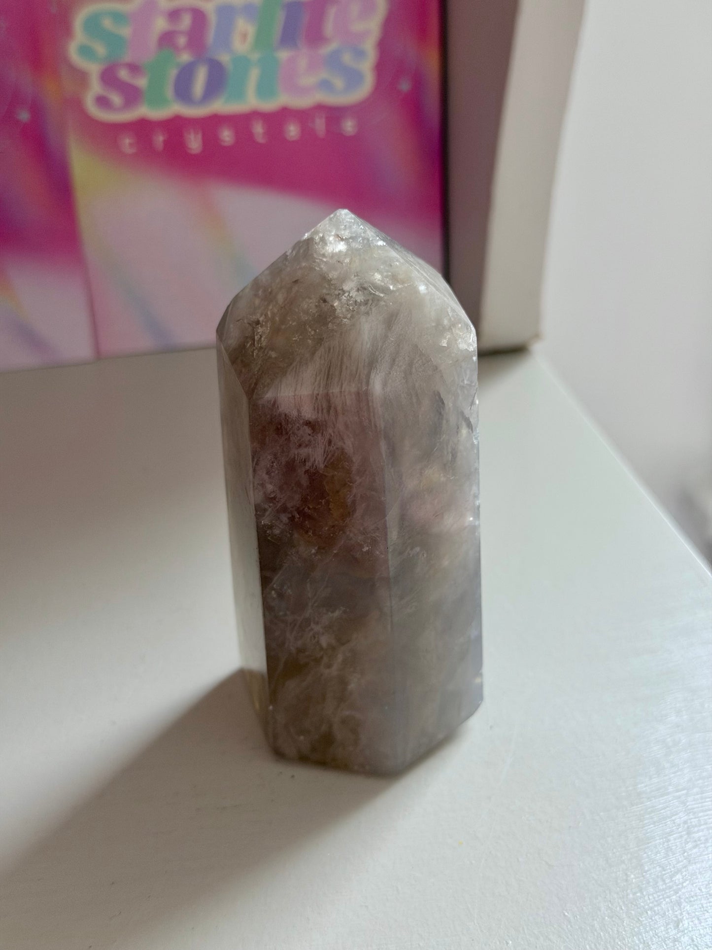 Blue rose quartz tower