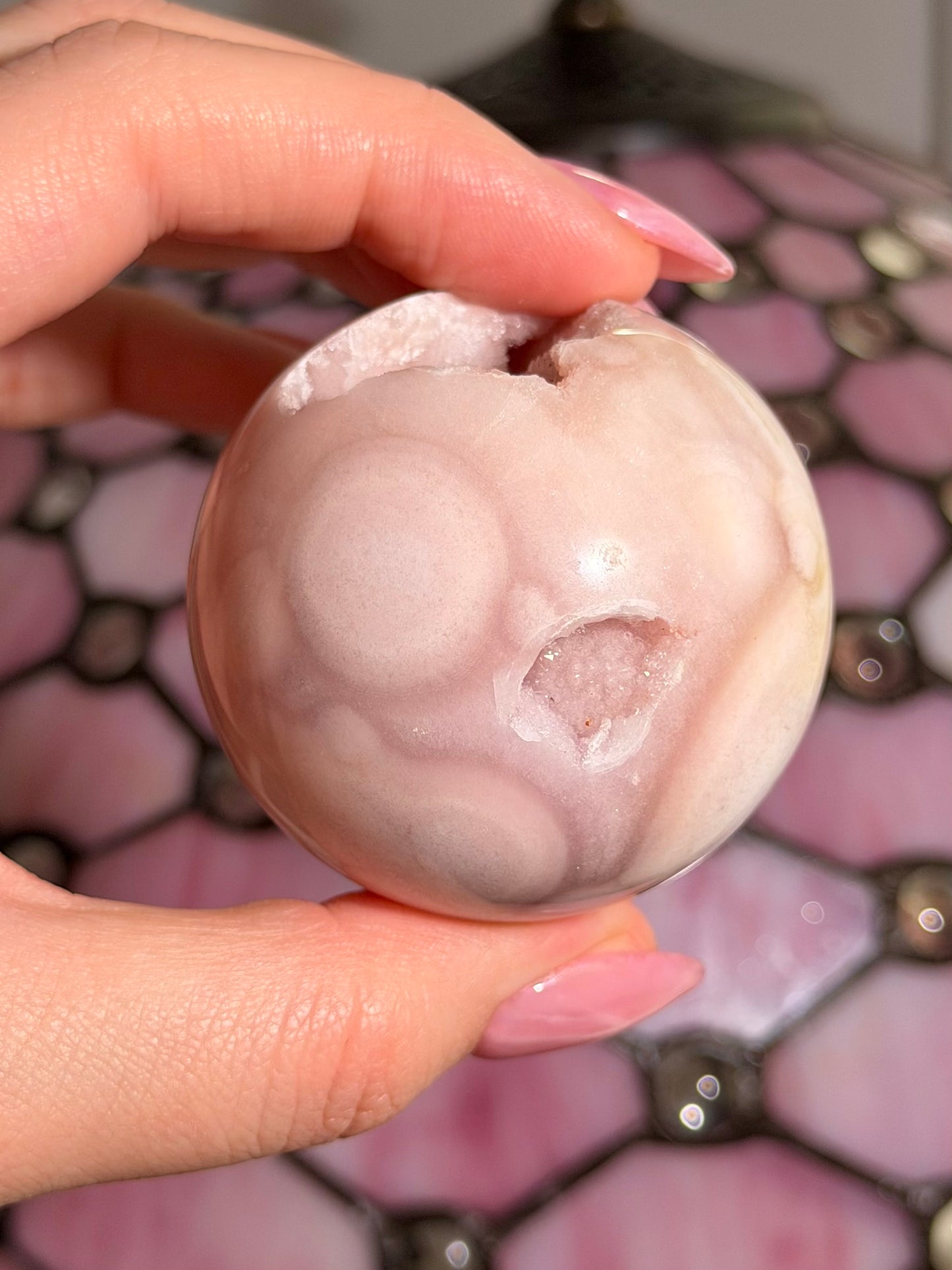 Pastel druzy Pink amethyst x flower agate sphere