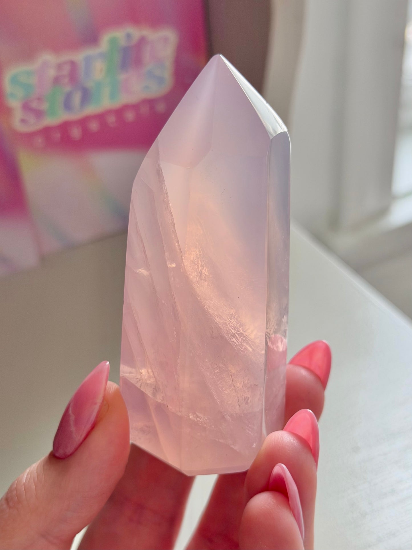 Purple toned jelly rose quartz tower