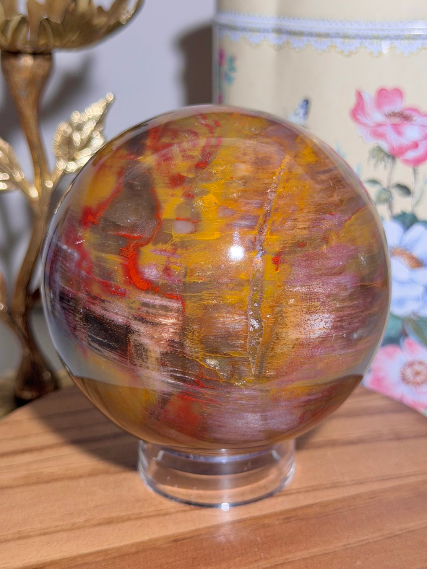 Statement colorful petrified wood sphere