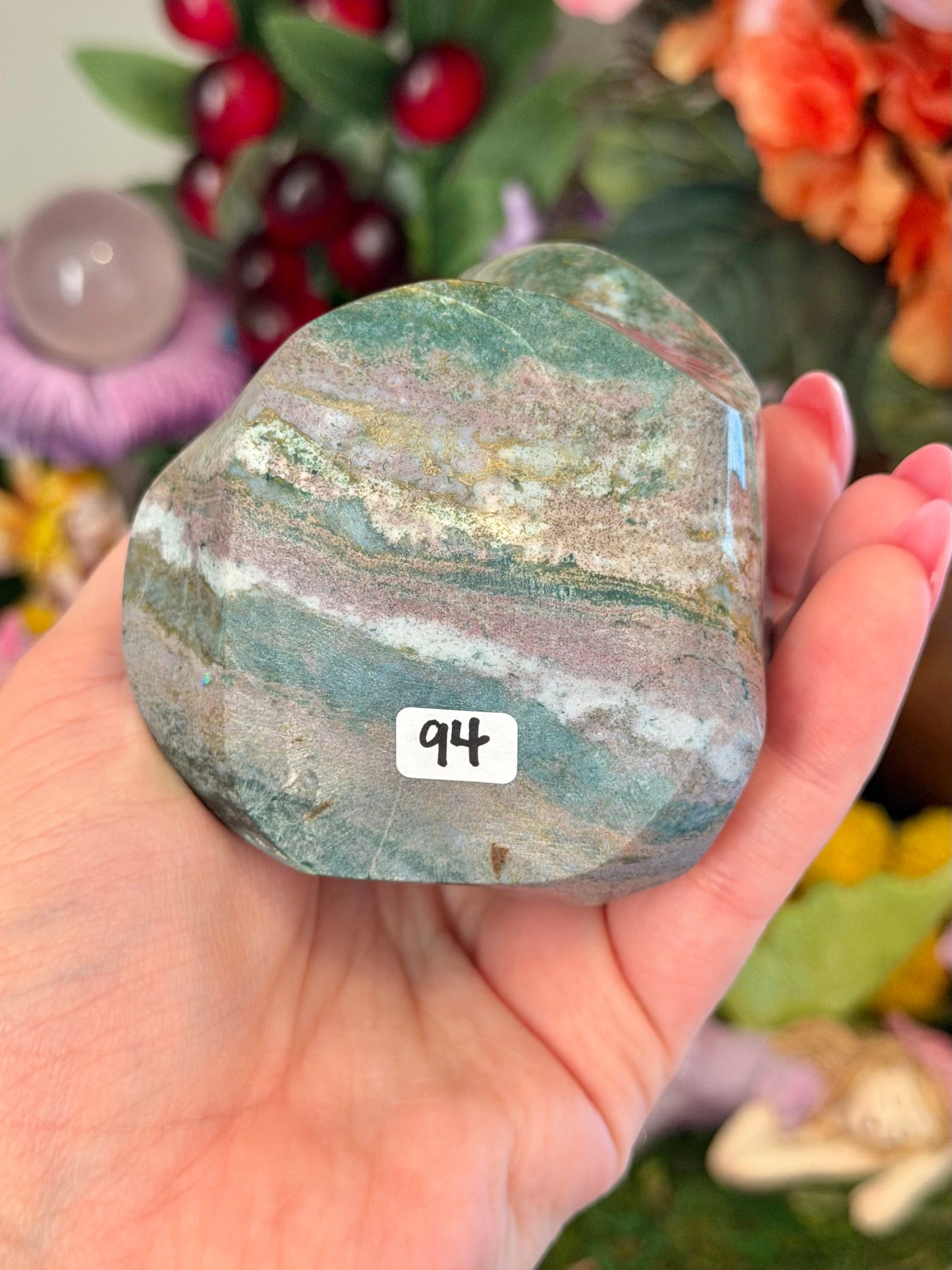 Lilac and green sea jasper flame