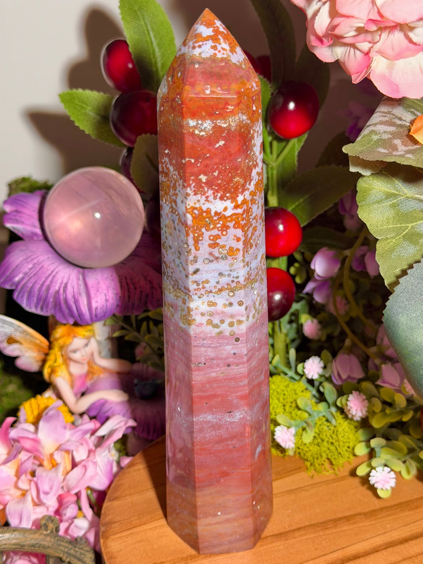 Strawberry pink orby sea jasper tower