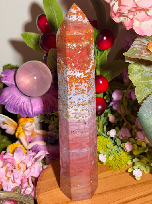Strawberry pink orby sea jasper tower