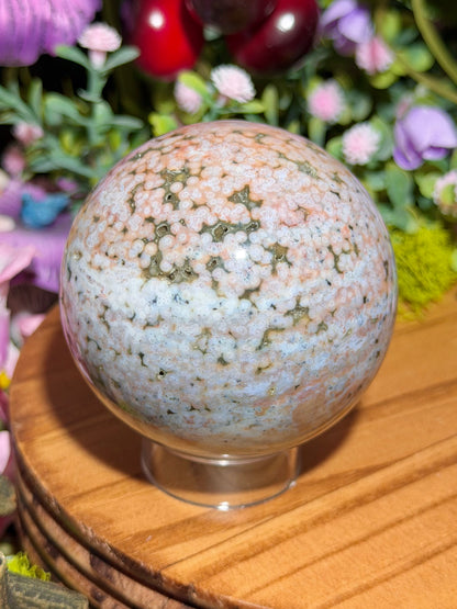 Pink Orbicular Veinless Ocean Jasper sphere