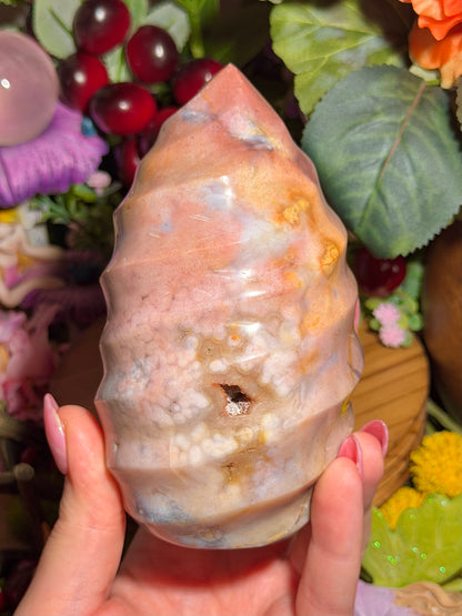Pink "cotton candy" sea jasper flame