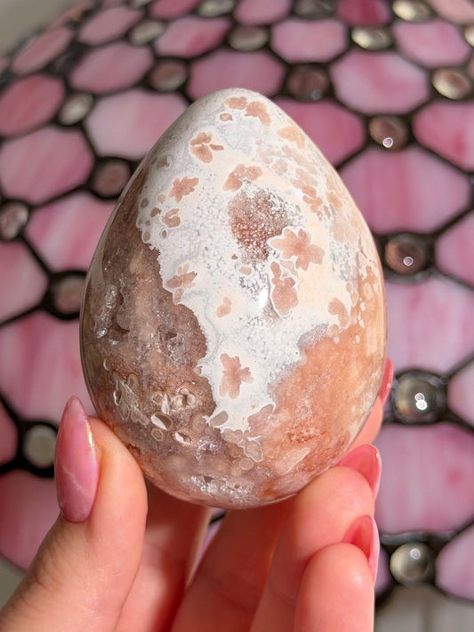Flower agate x pink amethyst egg