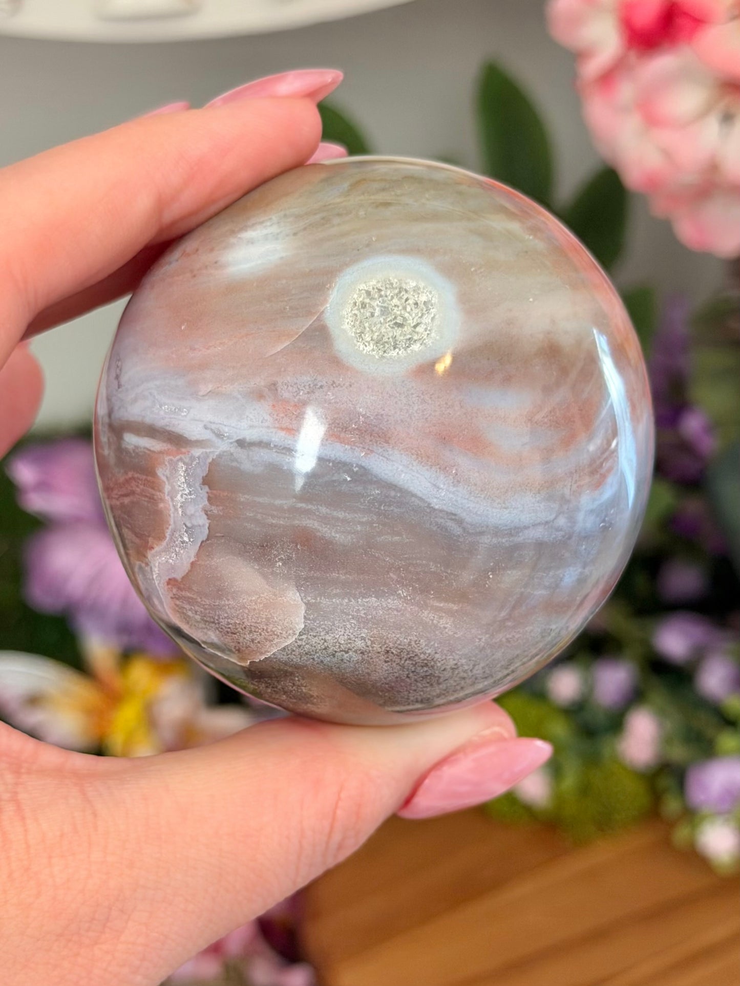 Pastel pink planet sea jasper sphere
