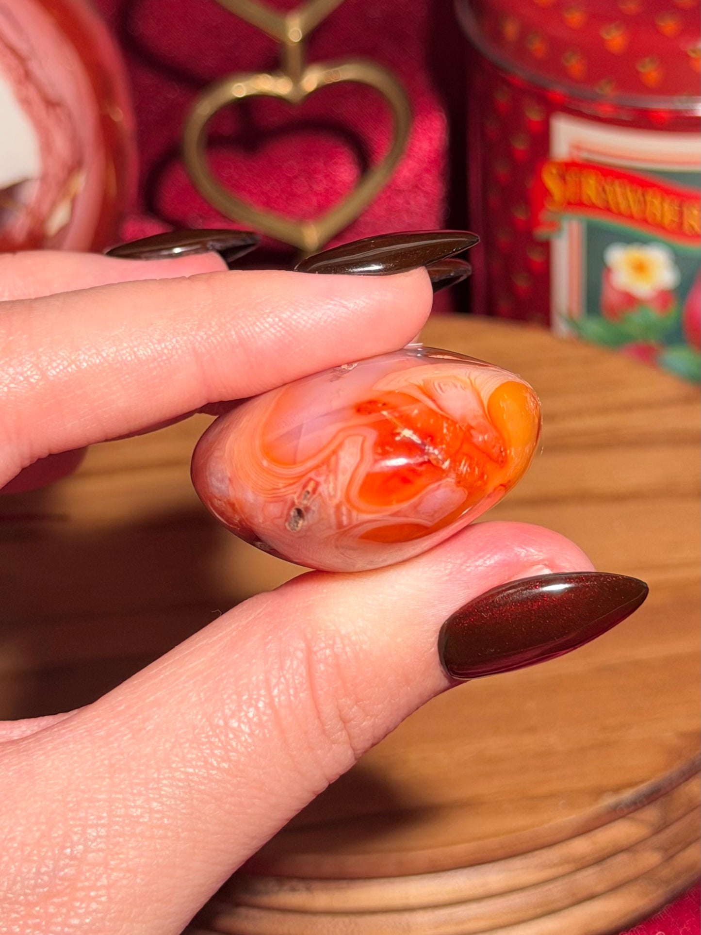 Creamsicle funky banded carnelian palmstone 11A