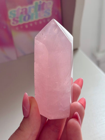 Baby pink rose quartz tower