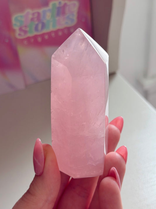 Baby pink rose quartz tower