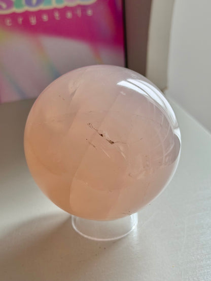 Peach 12-ray star rose quartz sphere
