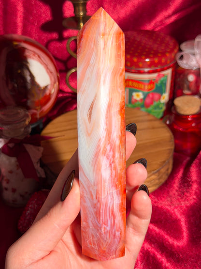 Strawberry pink banded carnelian tower