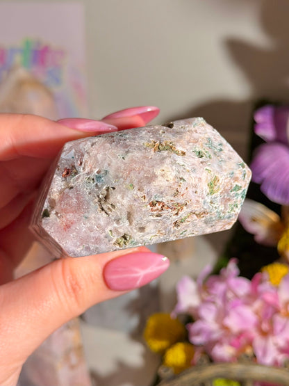 Fairy green jasper mixed with pink amethyst tower from Brazil