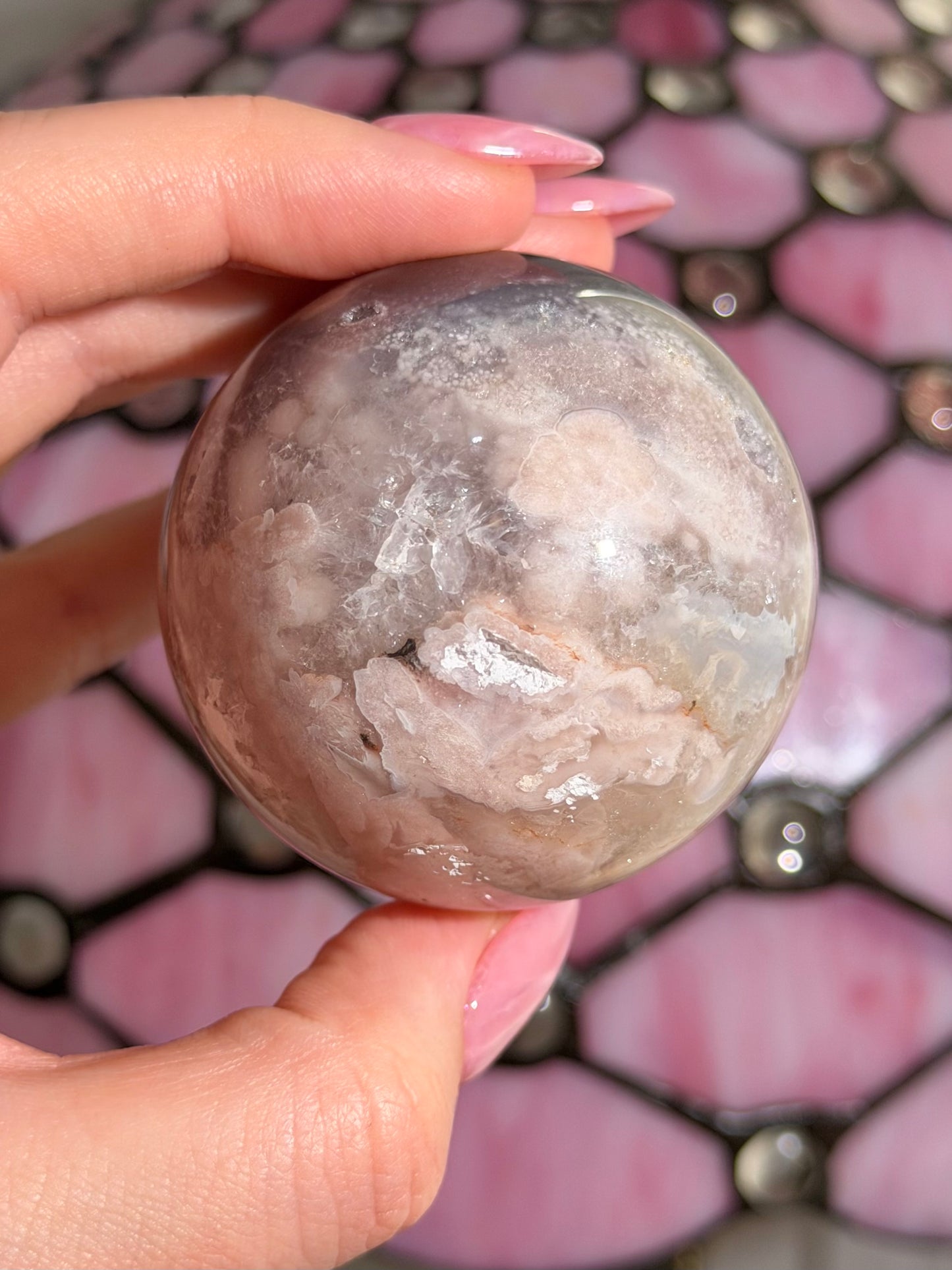 "Galaxy" Pink amethyst x flower agate sphere