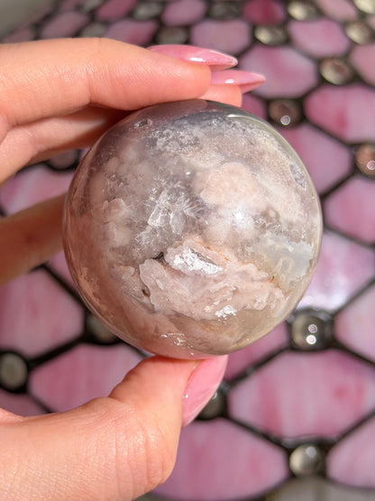 "Galaxy" Pink amethyst x flower agate sphere