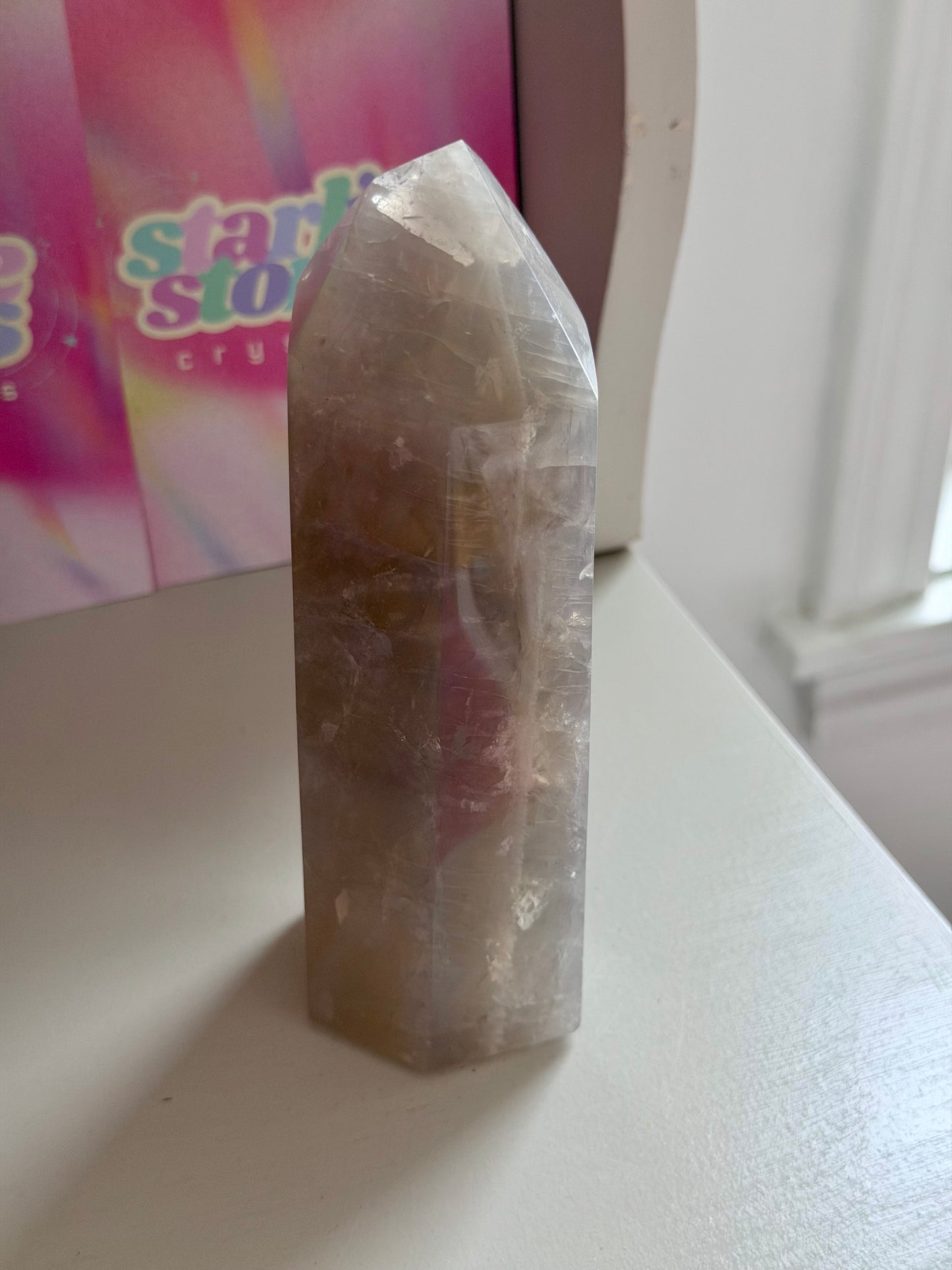 Blue rose quartz tower