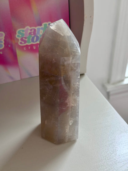 Blue rose quartz tower