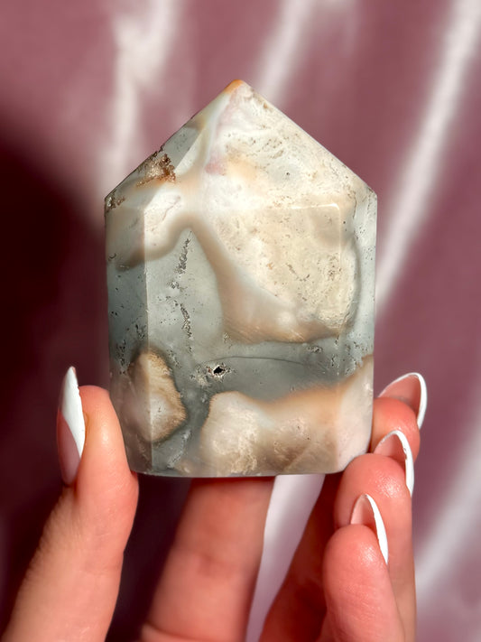 Pink Plume Agate Domino Tower (C)