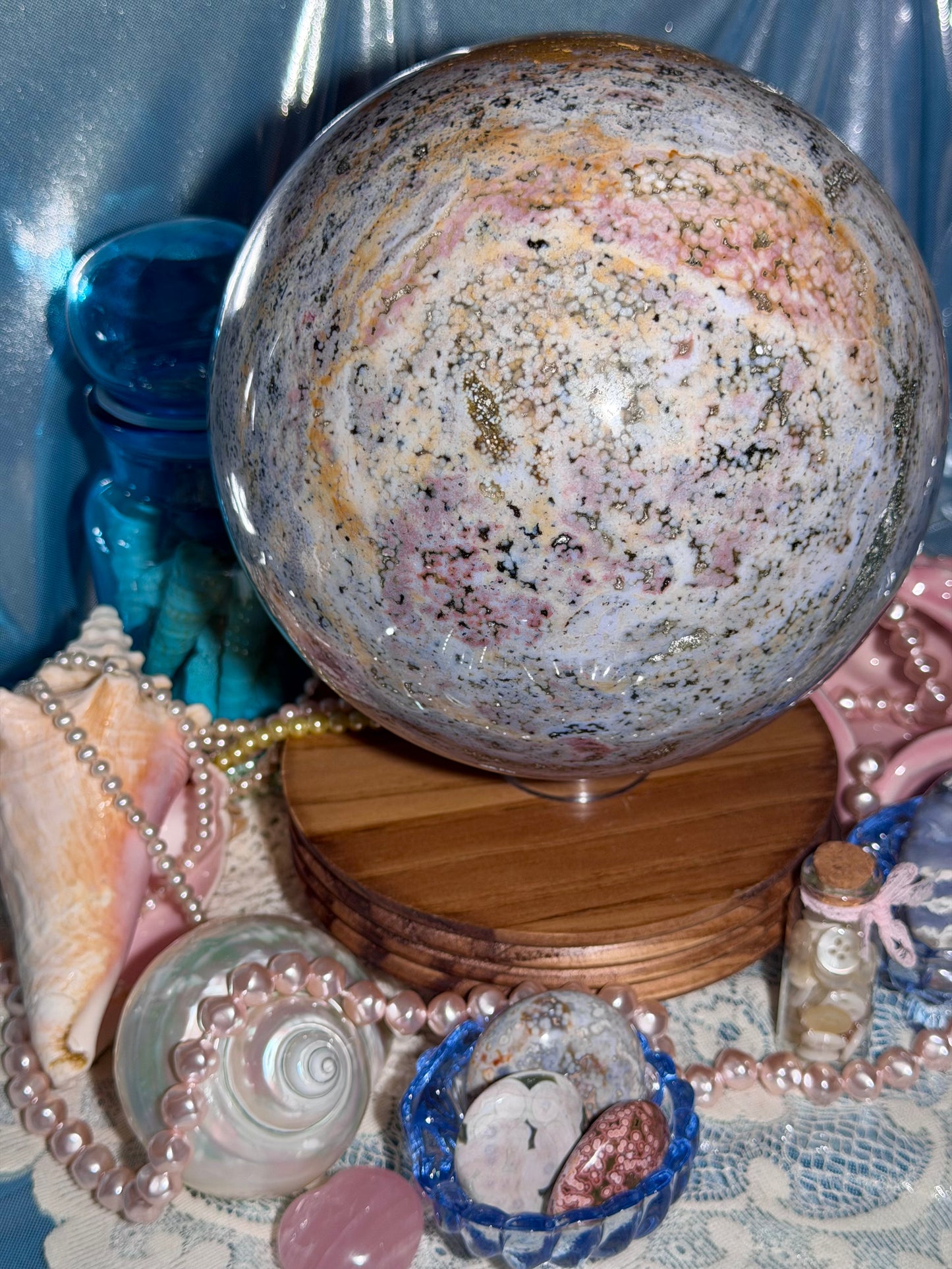 Statement Pastel Rainbow orbicular Veinless Ocean Jasper™ sphere from Madagascar - 17lbs, 7.5kg